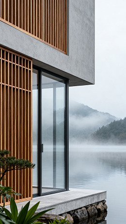 极简风湖畔现代建筑设计素材
