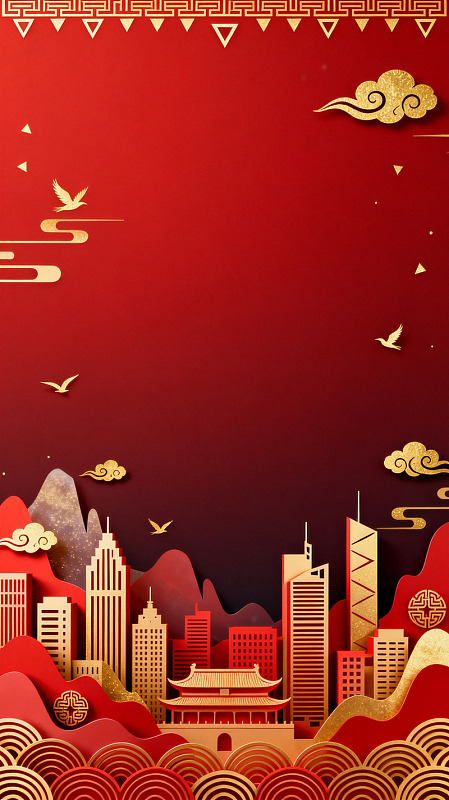 剪纸风中国风城市建筑设计素材
