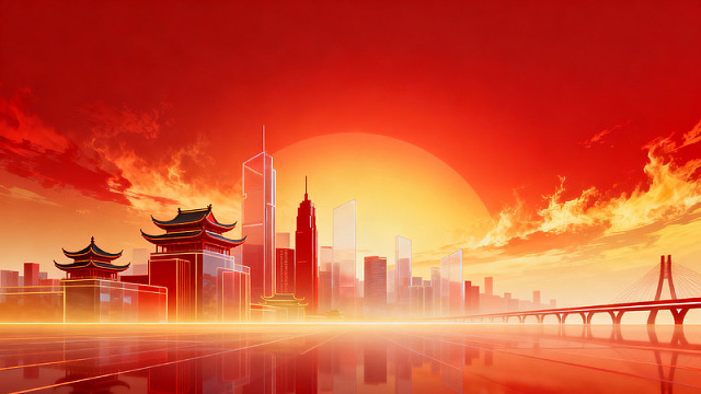 国风科幻城市剪影插画设计素材