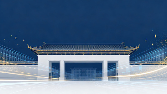 国风现代建筑夜景设计素材