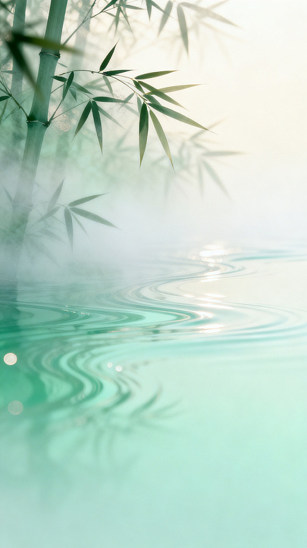 水墨风竹林水影自然风景设计素材