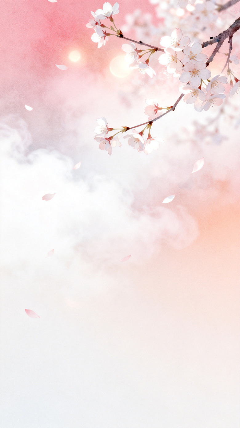 唯美风樱花飘落插画设计素材