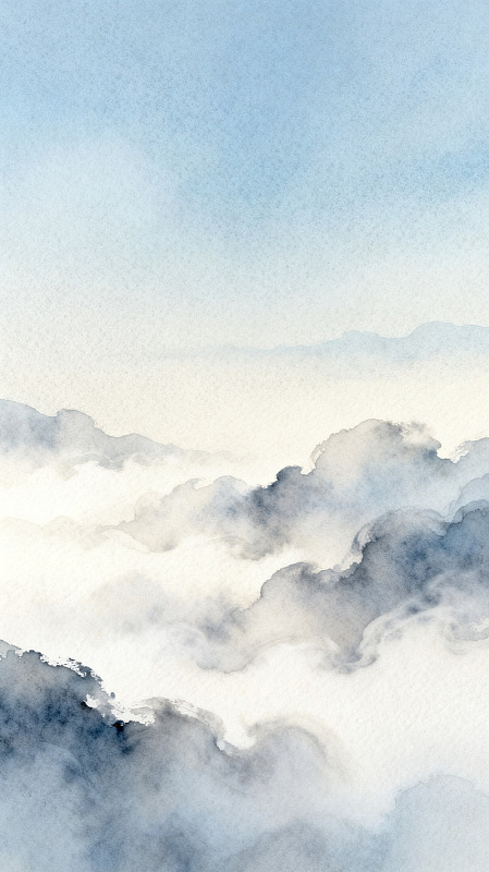 水墨风云海山峦手绘背景素材