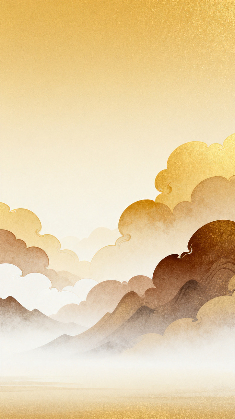 国风山水云雾意境插画背景素材