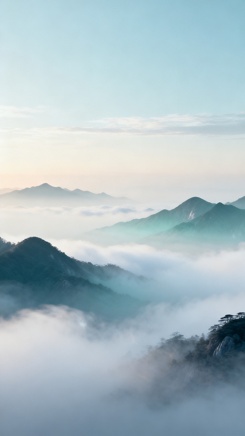 水墨风云海山峦自然风光素材