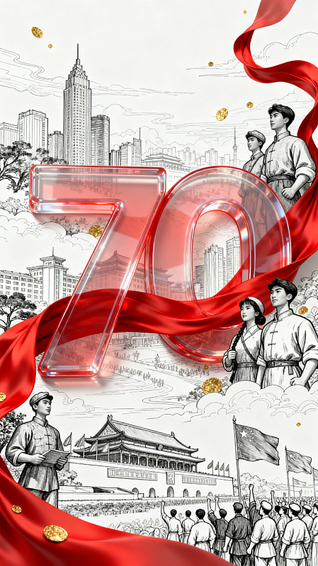 手绘风七十周年庆典设计素材