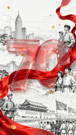 手绘风七十周年庆典设计素材