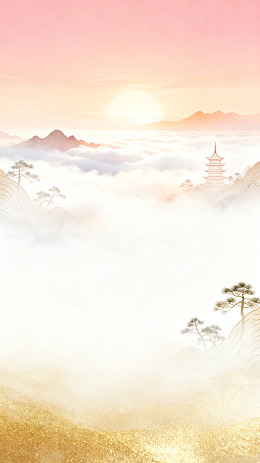 国风山水云海日出插画设计素材