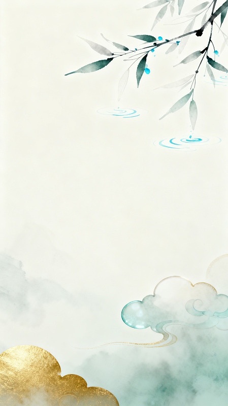 水墨风柳枝云纹背景设计素材