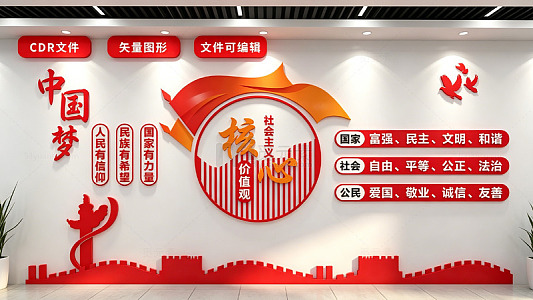 立体风中国梦党建文化墙设计素材