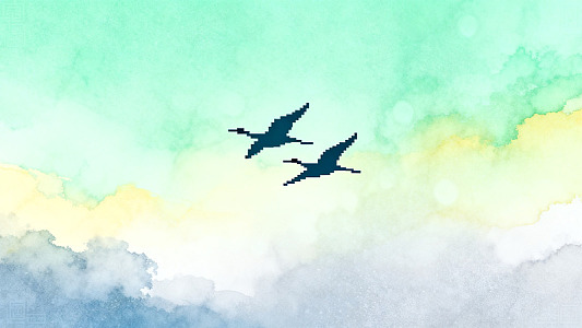 水彩风飞鸟天空手绘插画设计素材