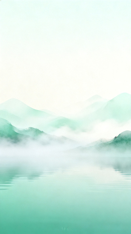 水墨风山水云雾湖景设计素材