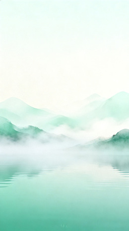 水墨风山水云雾湖景设计素材
