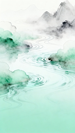 水墨风山水云雾水波纹设计素材