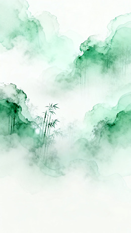 水墨风竹林云雾意境背景素材
