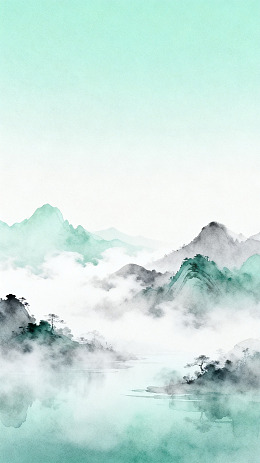水墨风山水云雾意境插画素材