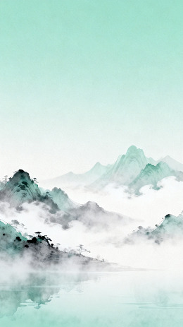 水墨风山水云雾意境插画素材