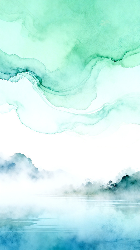 水墨风山水云雾意境插画素材