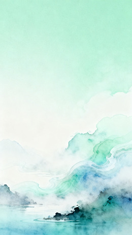 水墨风山水云雾意境插画设计素材