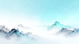 水墨风山水云雾意境插画设计素材