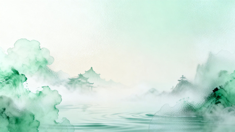 水墨风山水云雾古建筑设计素材