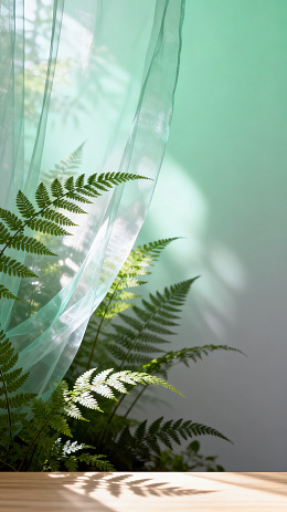 清新风绿植光影窗帘设计素材