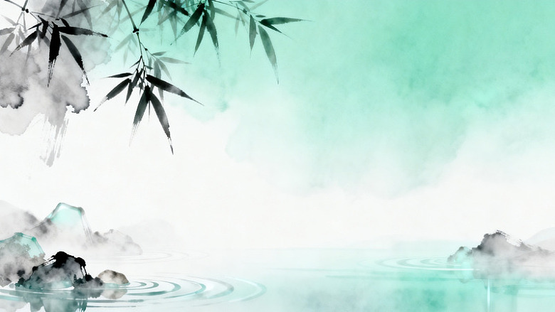 水墨风竹影山水意境背景设计素材
