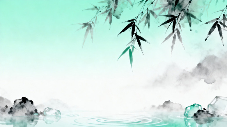 水墨风竹影山水意境背景设计素材