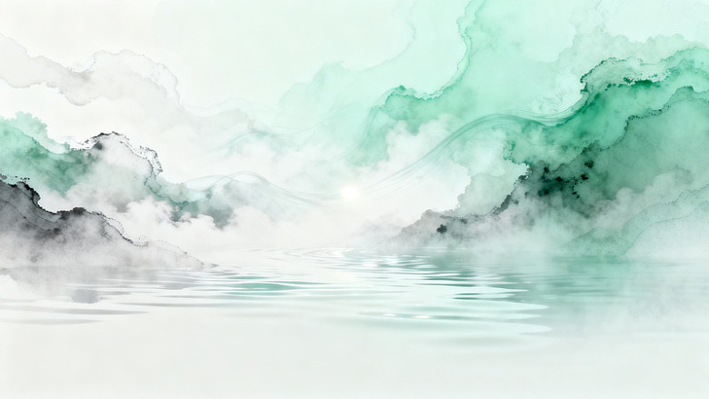 水墨风山水云雾水景设计素材