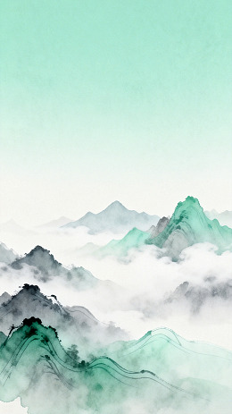 水墨风山水云雾意境插画设计素材