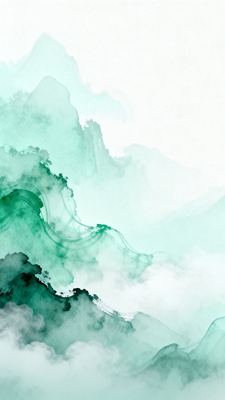 水墨风山水云雾意境插画素材