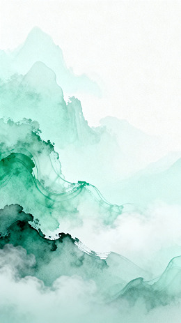 水墨风山水云雾意境插画素材