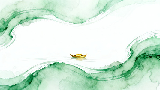 水墨风山水小舟插画设计素材