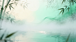 水墨风竹林晨雾山水背景设计素材