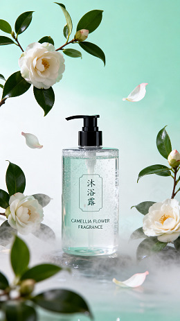 清新风山茶花沐浴露产品素材