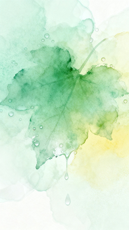 水彩风绿叶水滴自然插画素材