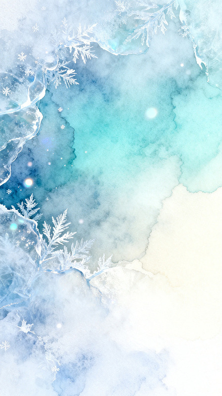 水彩风冬日雪景冰晶设计素材
