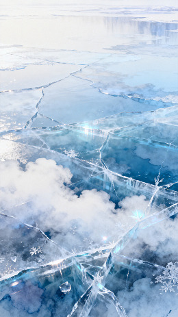 梦幻风冰裂湖面雪景设计素材