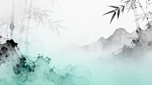 水墨风竹林山水意境背景素材