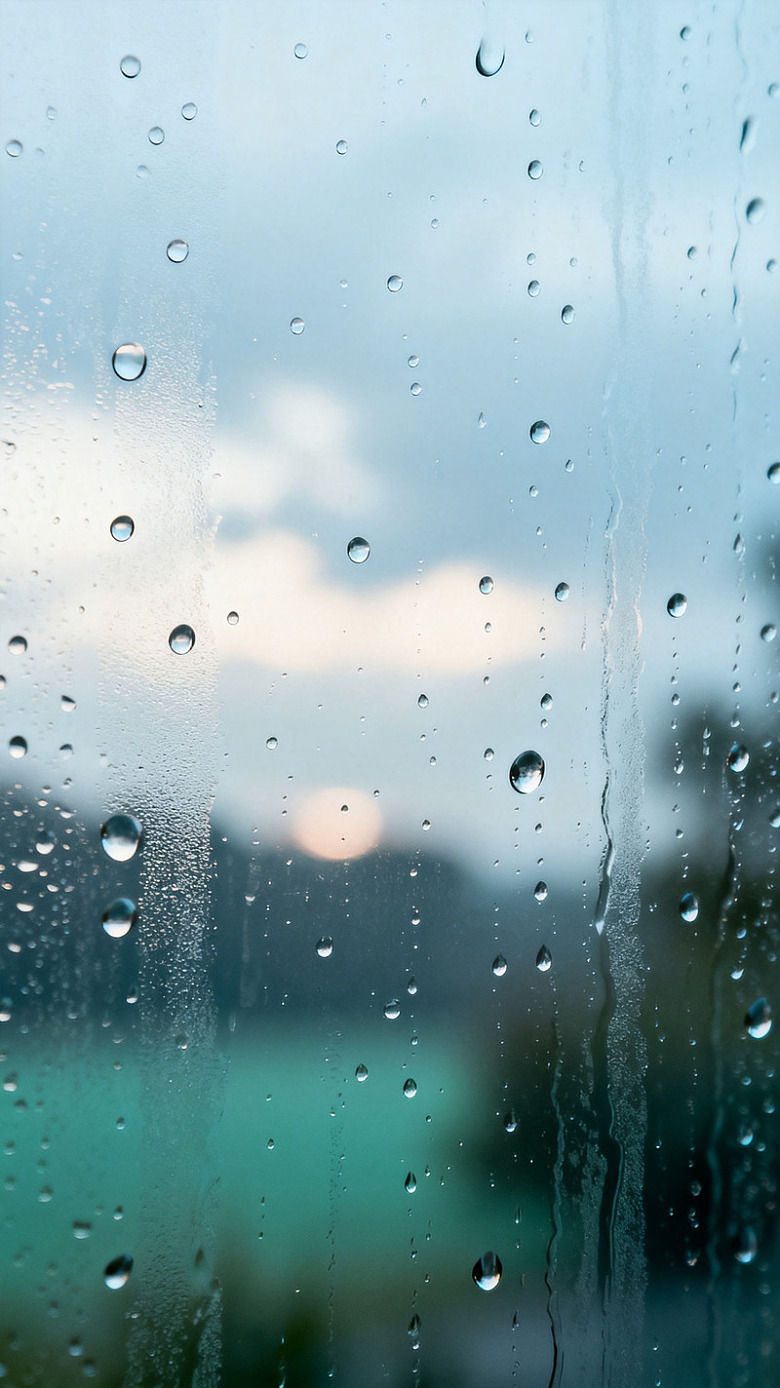 写实风雨滴玻璃窗景设计素材