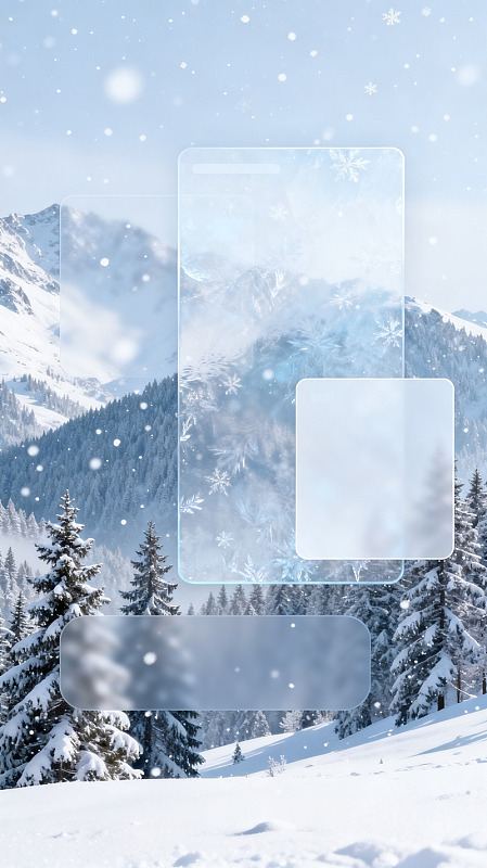 冬日雪景雪山森林透明框设计素材