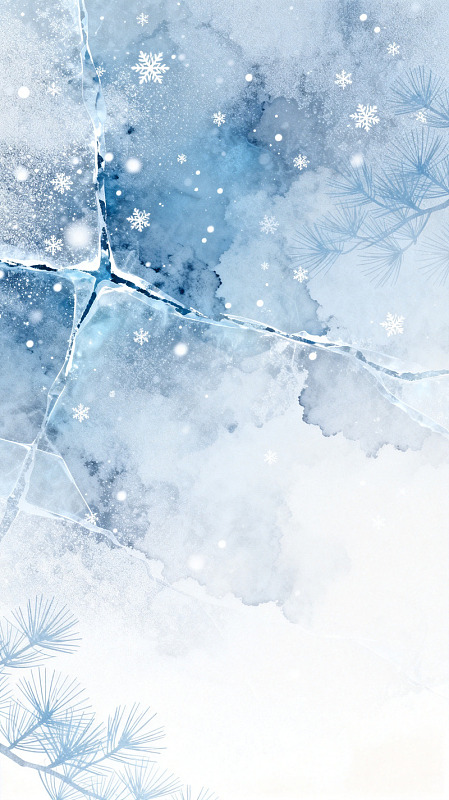 水彩风冬日雪景冰裂纹设计素材
