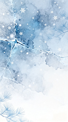 水彩风冬日雪景冰裂纹设计素材