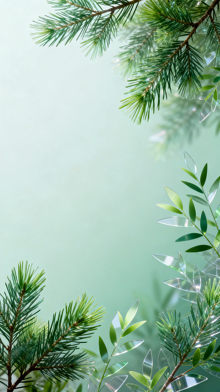 清新风绿植枝叶透明质感设计素材