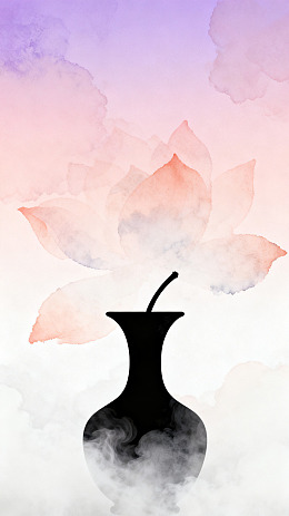 水墨风莲花花瓶剪影设计素材