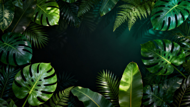 热带风绿叶植物自然背景设计素材