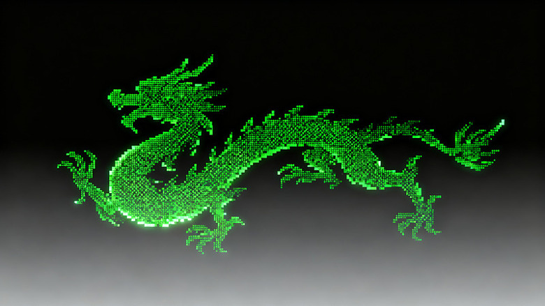 像素风绿色龙形发光设计素材
