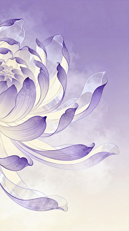水墨风紫色莲花抽象插画设计素材
