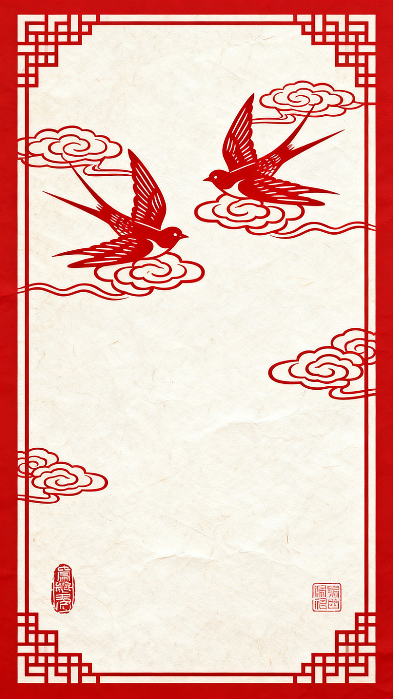 剪纸风燕子祥云传统边框设计素材