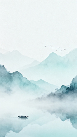 水墨风山水雾舟插画设计素材